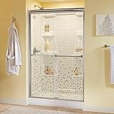 Mandara 47 – 3 / 8 x 70 in。Slidingバイパスシャワードアin Brushedニッケルwith Frameless Mozaic Glass
