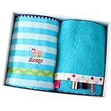 ココレカ限定 Sassy ブランケット （タオルケット） ＋ フード付き バスタオル （今治タオル） 出産祝い (ブルー)