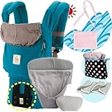 エルゴベビー抱っこ紐（ベルト付）/出産祝サマーセット （ティール）クールエアインサート3III【正規品2年間保証-SG認定付】よだれパッド＋収納ポーチ＋ひんやりクールパット付