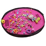 hiltow 59 "厚みベビーおもちゃストレージバッグ、ポータブル子供用再生マット、ナイロン& PU二層、玩具オーガナイザー、Clean Up in秒(ピンク)