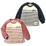 ベビー服 女の子 トレーナー   裏起毛 袖ボア切替 ボーダー レース リボン ワッペン 女児 ベビー (2.ブラック/80cm)