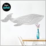 SLICE DESIGNウォールステッカーシルバーホウェール（ジオメトリックホワイト）Lサイズ右向き/貼って剥がせるウォールアートステッカー