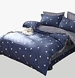 ブルー羽毛カバーセットダブル100％コットンアイアントライアングルパターンデザインアンチ静的快適な寝具簡単なケア