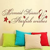 Mermaid Kisses and Starfish Wishes Vinyl Beach Wall Decal Mermaid Wall Quote Nursery Wall Sticker Ho