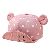 B-PING 帽子　キッズ 男の子 女の子　兼用　サイズ調整 可能　野球帽　ベビー帽子　お耳付き　笑顔柄　水玉　鳥打ち帽子　可愛い帽子　お出かけ (ピンク)