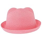 (ビグッド)Bigood キッズ 子供ネコ耳ハット ねこみみ ストローハット ペーパーハット 麦わら帽子 キッズハット ボーラーハット 無地 シンプル 舞台演出 旅行 通学に ライトピンク