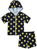 【Babystity】 子供 ベビー 男の子 星柄 水着 (上下別タイプ) 帽子 ハンドタオル 3点セット 80 90 100 110 (100-110cm) KR-SWI008