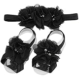 Elevin(TM) Children Baby Cute Flower Barefoot Sandal Shoes with Headband (Black) by Elevin(TM)