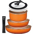 Evercook Frying Pan Set, 6 Piece Set, Removable, For Gas Fire, Orange, Doshisha