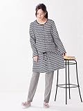 ANGELIEBE エンジェリーベ マタニティ パジャマ 授乳口付き T/C天竺 ベーシック ボーダー ナイティ 産前 産後 授乳服 長袖 前開き M ネイビー 22459 22459260