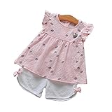 Pojour 夏 1-6歳キッズセット 上下セット Tシャツ+パンツ 子供かわいいブラウス 通気 綿 ピンク(90cm)