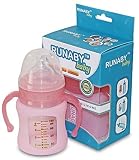 Glass Baby Bottle Sippy with Silicone Sleeve (4oz/8oz Gift Pack, Pink) by Runaby
