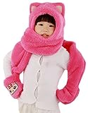 C-Princess防寒フード 手ポケット マフラー 一つで三役 多機能 キッズ 子供用 女の子 帽子 手袋 ストール 可愛く防寒 もこもこ (Bローズ)