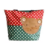 [クマ-深紅] Blanchoアップリケ キッズ ファブリック アート ミニ ショッパーバッグ/トートバッグ-Ｌサイズ（H)32.00cm* L)41.91cm* W)13.97cm）