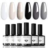 Modelones ジェルネイル カラージェルセット ホワイト、ブラック、グレーなど6本セット ポリッシュセット ギフト 初心者 スターターに適合セット 白黒