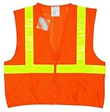 MCR Safety CL2MOVX2 Class 2 Polyester Safety Vest with 2-Inch Yellow Vinyl Stripe, Fluorescent Orang