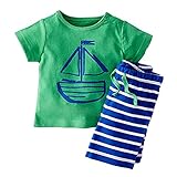 Toddler Baby Little Boy 2個半袖Cartoonトップス+ストライプショーツ服装セット カラー: グリーン