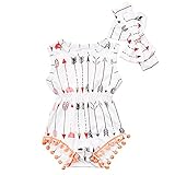 2pcs赤ちゃん男の子女の子USA Flag Stars Stripes Pompomタッセルボールロンパース/矢印印刷ロンパース+ヘッドバンド カラー: ホワイト