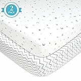 American Baby Company 2 Piece Printed Jersey Knit Fitted Crib Sheet, Grey Stars and Zig Zag