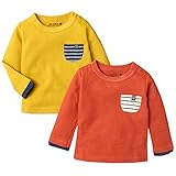 ベビー服 男の子 Tシャツ 長袖 ボーダー柄 ワッフル生地 重ね着風 (1.イエロー/90cm)
