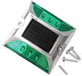 Kasamy 6 LED 道路 鋲 路肩 標 誘導 灯 ソーラー 充電 式 セット （ 緑 点滅 １個 + 固定用 ビス 3本 ）