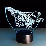 War Plane戦闘機3dナイトライトテーブルランプマルチ色Military Jet Plane with USB電源インテリアギフト