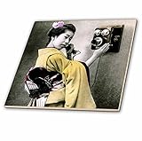 3drose Scenes from the Pastマジックランタンスライド – ヴィンテージJapanese Geisha PlacingコールTinted手クランク電話 – タイル 8-Inch