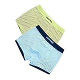 Perfk 2枚　4-11歳　キッズ　綿　下着　ボクサーブリーフ　パンツ　ショーツ　ストライプ柄　快適　全5サイズ2色 - 青+緑, 130cm
