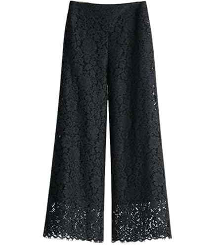 Amazon.co.jp: ロングパンツ ワイドパンツ レディース 花柄レース 総