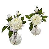 ほぼ自然4576-s2 11 "ピオニーwith花瓶( Set of 2 )