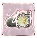 Silver Plated 8.5cm Baby's Shoe Photo Frame With Pink Crystals & Pink Bow In a Satin Lined Gift Box 