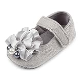 ガールズ可愛いプリンセスシューズ　女の子赤ちゃんフォーマル靴　綺麗花　マジックテープ付き　綿布　結婚式入園式発表会　誕生日プレゼントギフト　ピンク　ブラック　グレー　13cm　12-18ヶ月に対応　秋