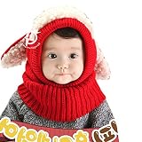 SUNIU 選べる5色 うさぎちゃん風 ニット帽 ニット帽子 ベビー キッズ 赤ちゃん 子 子供 用 かわいい 防寒 (レッド)