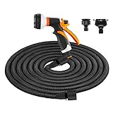 Wontool 　新型のびるホース 改良型で耐久性 超丈夫 5m-15m 注水後3倍に伸びる 軽量 コンパクト散水ホース 伸縮延長 収納 ノズル 三重構造便携 ビックリ マジックホース ガーデニング 
