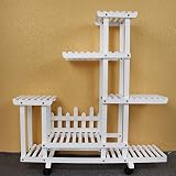 フラワースタンド園芸ラック床の木製屋外バルコニー多肉植物多機能多層 (色 : White fenced)