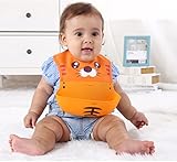 MUZJOY シリコンビブ お食事用エプロン 防水スタイ よだれかけ ソフト スマート 立体ポケット付 / ブルー ゾウ