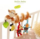 Soft Musical Rattle Spiral Baby cot Pram hanging Monkey Toy for Kids