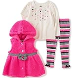 Kids Headquarters Baby 3 Pieces Sherpa Hooded Vest Pants Set Pink 24 Months [並行輸入品]