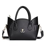 OURBAG 女性のファッショントップハンドルかわいい猫のクロスボディショルダーバッグ ブラック 中