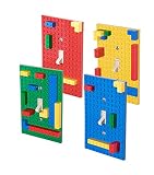 プレミアムブルー、グリーン、レッド、イエローBuilding Bricksライトスイッチカバープレート4パック – すべてと互換性主要ブランド