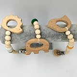 Kissteether 3個赤ちゃんのおしゃぶりクリップ木製アニマルおしゃぶりエコ歯が生えるかぎ針編みのビーズチュー乳首フォルダはラトルクリスマスギフト形 (木材の色 7)