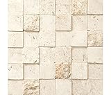 【B'stile】天然サンゴの石灰岩モザイク「Coral mosaico - コーラルモザイコ」（天然石灰石｜屋内壁/屋外壁用）1シート (50角（フラット＆割り肌mix))