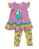 Rare Editions Baby Girls' Parrot Applique Legging Set Lilac / Multi 9M [並行輸入品]