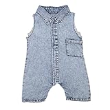 (ラランドリー) laraandlory ベビー デニム　袖なし 前開き ロンパース カバーオール 男の子 女の子 (90cm/18-24ヶ月, ブルー)
