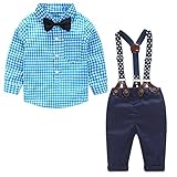 Domybest ベビー服　フォーマル　 男の子　セットアップ　フォーマルスーツ 紳士服　洋服　チェック柄シャツ　サスペンダーパンツ　上下２点セット　セレモニーロンパース オーバーオール　カバーオール