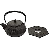 岩鋳(Iwachu) 鉄瓶 黒焼付 0.32L 鉄瓶兼用急須 3型新亀甲セット 16109