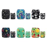 Alvababyおむつパック1 + 1 1サイズ調整可能洗濯可能再利用可能なfor Baby男の子と女の子、6パック+ 12マイクロファイバー挿入+ 10竹挿入 All in one 6DM56-66