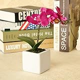 Artificial flowers Orchid arrangement in White Vase Home wedding office Party decoration Small type 