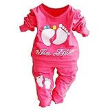 SODIAL(R) 高品質100%コットン　レッドちゃんの服セット　幼児子供のセット　女の子のレッドちゃんの2ピース足跡　熱売　レッド　90cm(12-18M)