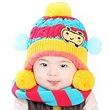 冬のベビーキッズガールズボーイズ帽子暖かいスカーフは、ぬいぐるみの耳を守るギフトセット、イエローキャップ